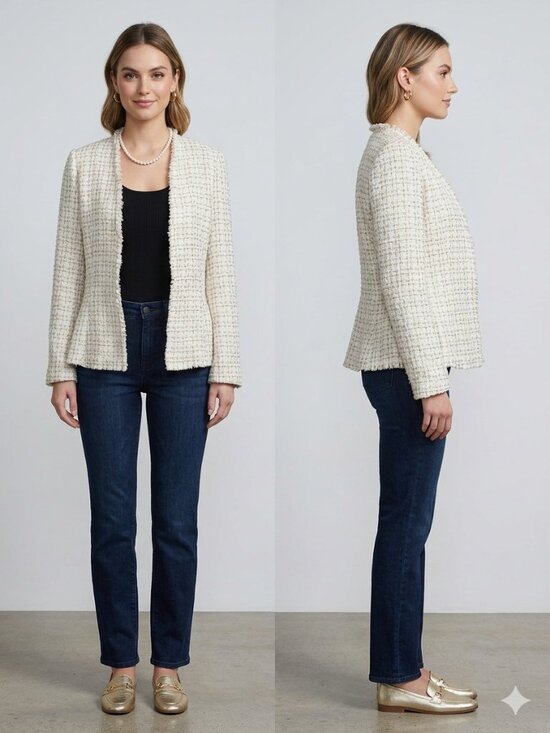 ANDREE BY UNIT Jackets & Blazers - Andree By Unit Tweed Plaid Gold and White Full Open Women's Blazer - Size Large